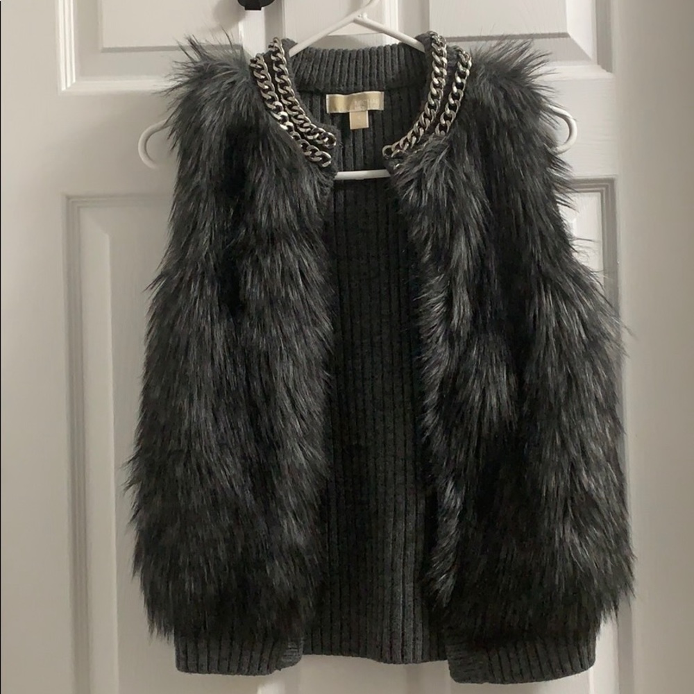 Michael Kors Faux Fur Grey Sweater Vest